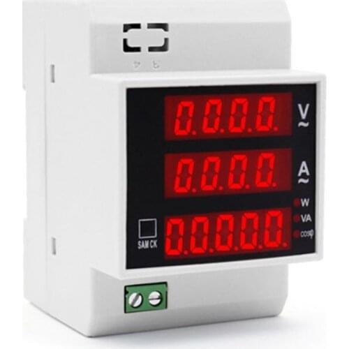Digital Energy Meter Din Rail LED Active Power Factor AC Electric Ammeter Voltmeter 100A AC 80-300V/AC 200-450V