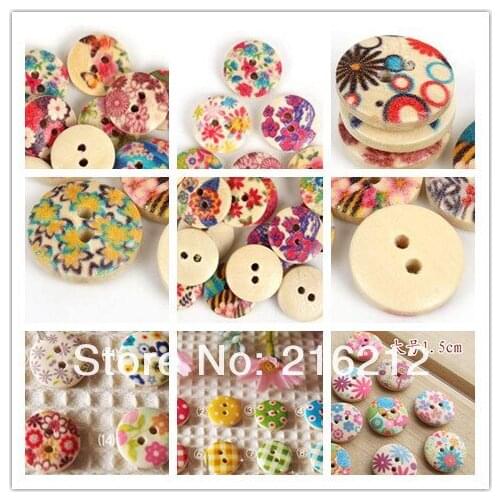 15mm Wooden Sewing Buttons Scrapbooking Mixed Flower 2 Hole