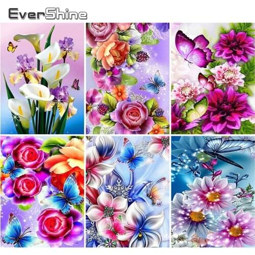 EverShine 5D DIY Diamond Painting Flowers Cross Stitch Wall Art Diamond Embroidery Rose Picture Of Rhinestones Home Decor