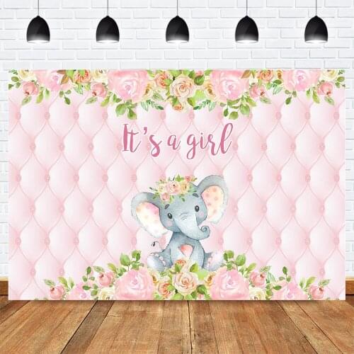 Pink Elephant Newborn Girl Background Photoshoot Pink Rose Princess Baby Shower Photography Backdrops Birthday Cake Table Props