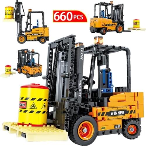 City Engineering Mechanical Crane For Technical Car Forklift Truck Road Roller Vehicle Building Blocks Toys for Children