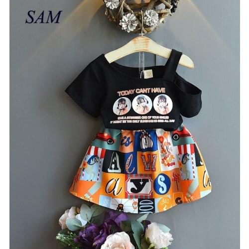 2020 Fashion Girls Clothing Sets Summer Baby Girl Clothes Children Printing Short Sleeve Tops+Skirt 2pcs Suit Kids Costume