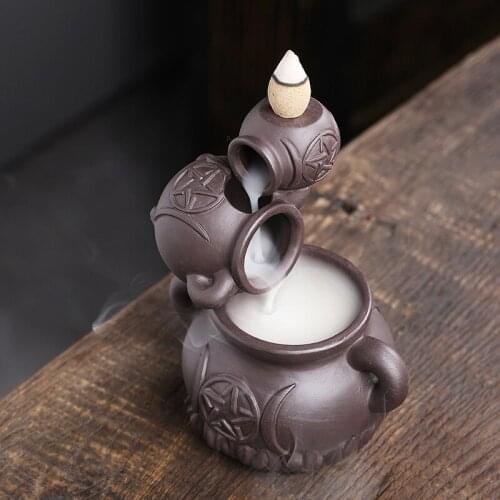 Creative Incense Burner Holder Ceramic Wine Jar Backflow Censer Smoke Waterfall Aroma Burner Decoration Home Decor Modern