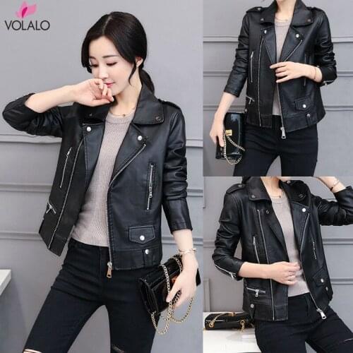 Spring Autumn Women PU Short Jackets Motorcycle Leather Jacket Solid Casual Coat Streetwear