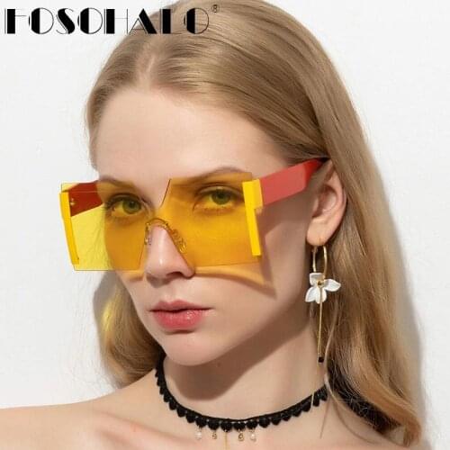 Square Rimless Sunglasses Women Brand Designer Glasses Men Retro Oversized Sunglasses Eyewear Vintage One Piece Eyeglasses