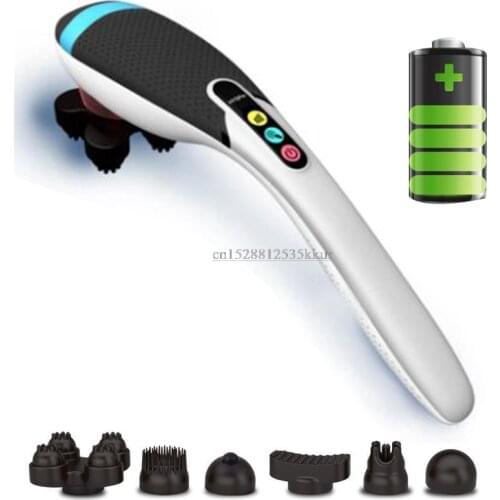 Handheld Electric Heat Deep Kneading Tissue Massager Cordless and Rechargeable Stick - 6 Interchangeable Heads 5 Speeds 6 Mode