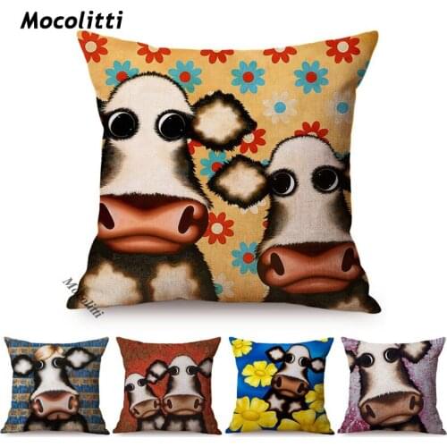 Cute Cow Lovely Cartoon Decorative Cushion Cover Play Cool Cattle Funny Abstract Sofa Throw Pillow Case Linen Pillowcase Cojines