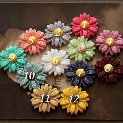 Min.mix order100PCS Mix Colorful Gerbera Flower Resin Cabochon - Flat Back DIY For Jewelry Decoration-(CAB-BU-MIXSS)
