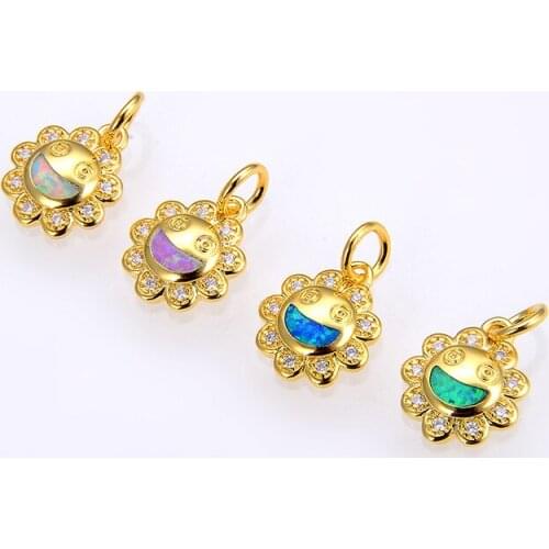 Trendy Opal Micro Pave Zircon Smile Sunflower Pendant Accessories DIY Hollow Flower Shaped Bracelet Connector Wholesale
