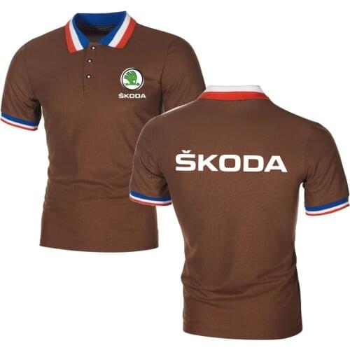 Mens TShirts Military Style Short-Sleeve Top Tees Skoda Car Lapel Topshirts Bodybuilding Jersey Youth Polo Shirts Casual Sport