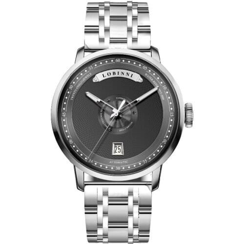 LOBINNI Mens Business 50M Waterproof Steel / Leather Strap Fashion Dial Automatic Self-wind Mechanical Wrist Watch - Silver