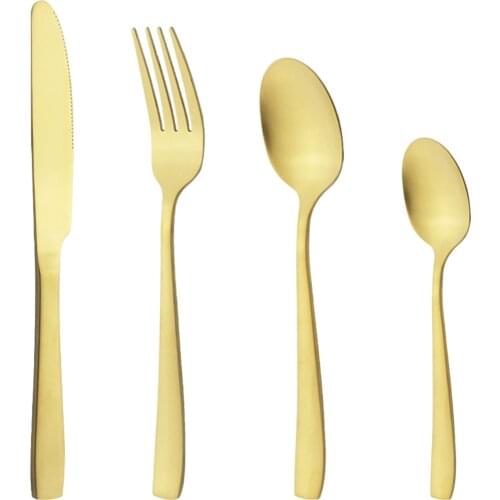 4/8/16Pcs Matte Gold Tableware Cutlery Dinner Set Western Kitchen Dinnerware Stainless Steel Flatware Knife Fork Tea Spoon Set
