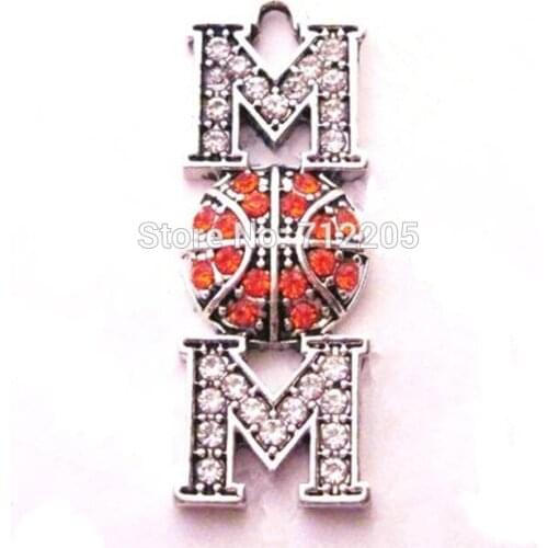 New Arrial 100pcs antique silver plated fashion Basketball MOM crystal sports pendant(A100075)