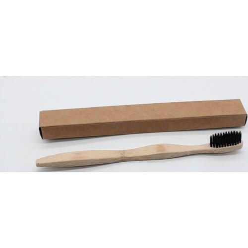 Wholesale 500pcs Bamboo Toothbrush Bent Thick Bamboo Handle Black Bristle Adult Tandenborstel Handle Low Carbon Toothbrush