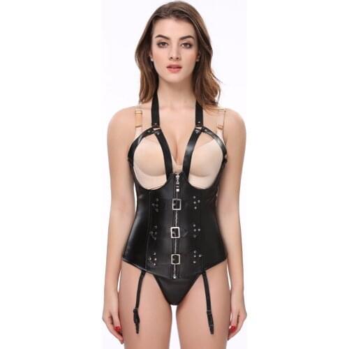 Wholesale Sexy Black PVC Open Bust Corset Underbust Erotic Vinyl Leather Lingerie Corselet Steampunk Top Bustier Plus Size S-XXL