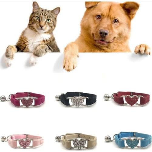 Charm Heart and Bell Cat Collar Safety Elastic Adjustable with Soft Velvet Material 5 colors pet Product small dog collar
