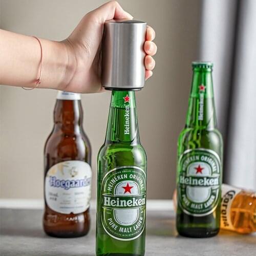 Beer Wine Bottle Opener Stainless Steel Automatic Magnet Push Down Drink Soda Cap Flesopener Accessory Tools Kitchen Utensils