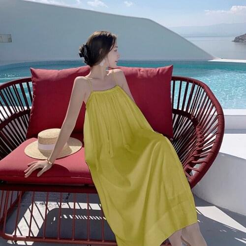 2021Summer Dress Women Sexy Long Dress Casual Loose Solid Pleated Beach Vestido Robe Spaghetti Strap Sundress women dress