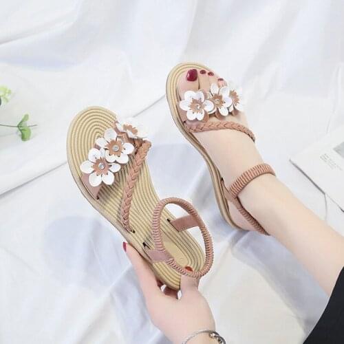 Dropshipping Summer Shoes Woman Sandals Elastic Ankle Strap Flat Sandalias Mujer 2020 Gladiator Beach Sandals Ladies Flip Flops