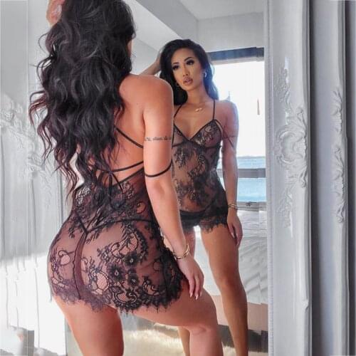 Sex Game Bandage pajama 2021 New women Suspender Skirt Underwear Ladies Tulle Lace Dress Sexy Lingerie Mesh Fabric Transparent