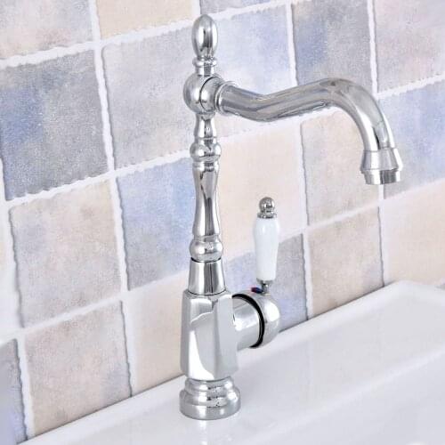 Silver Polished Chrome Brass Single Hole Single Handle Swivel Spout Kitchen Sink Bathroom Vessel Basin Faucet Mixer Tap asf642