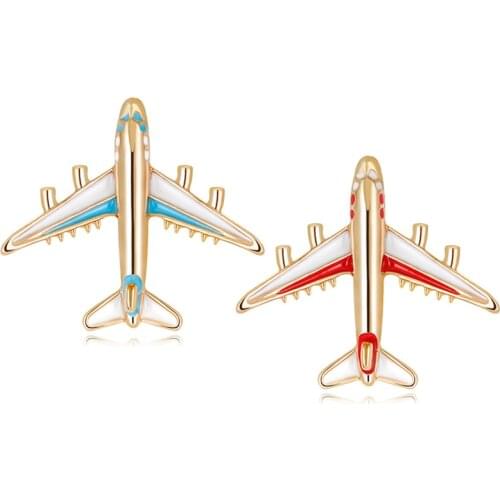 Cute Airplane Brooch Blue Enamel Gold Cartoon Metal Brooch Pin Airplane Model Jewelry Suit Clothes Clip Best Gift