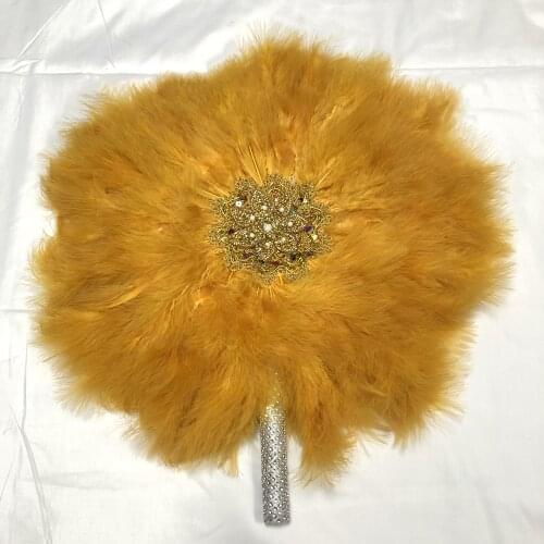 1pcs African Turkey Feather Hand Fan Handmade Fans for Dance Wedding Decoration Hand Fan with Stones Double-sided Feather Fan-30