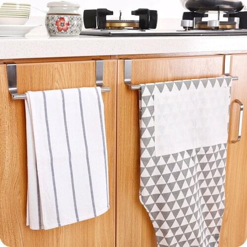 Stainless Steel Towel Rack Bathroom Towel Holder Stand Kitchen Cabinet Door Hanging Organizer Shelf Household Kitchen Tools