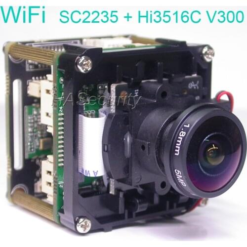 WiFi H.265 / H.264 FishEye LENs 1/2.7" SmartSens SC2235 CMOS + Hi3516C V300 CCTV IP camera PCB board module +IRC + FPC Antenna