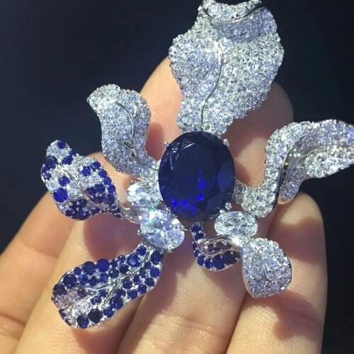 925 sterling silver with cubic zircon orchid flower brooch fine women jewelry free shipping high quality