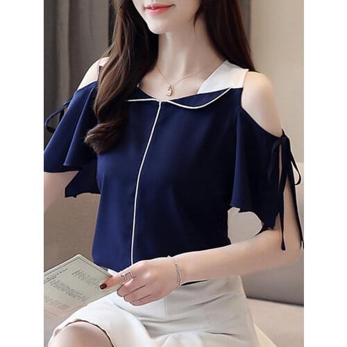 Summer Women Blouse Short Sleeve V-Neck Office Chiffon Blouse Shirt Tops Blouse Women Blusas Mujer De Moda 2021 Blouses E368