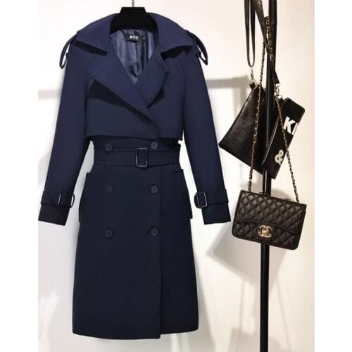 Elegant Double Breasted Women Korean Style Medium Long Trench Spring Autumn Wind Coats