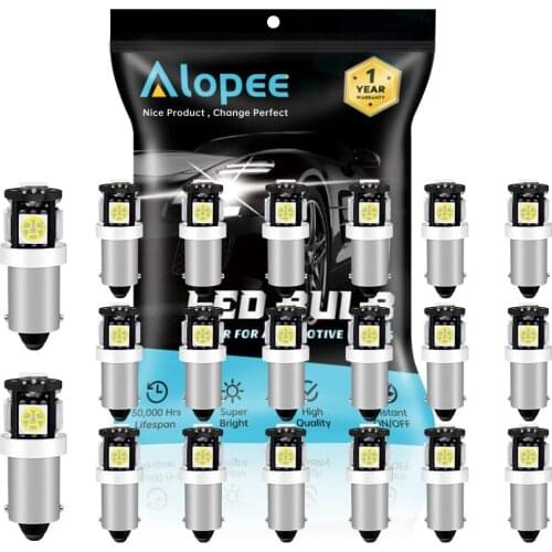 20-Pack BA9S 12146 T4W 233 1895 5 SMD LED Light White Car 12V Interior Map Dome License Plate Side Marker Light Diameter 9mm