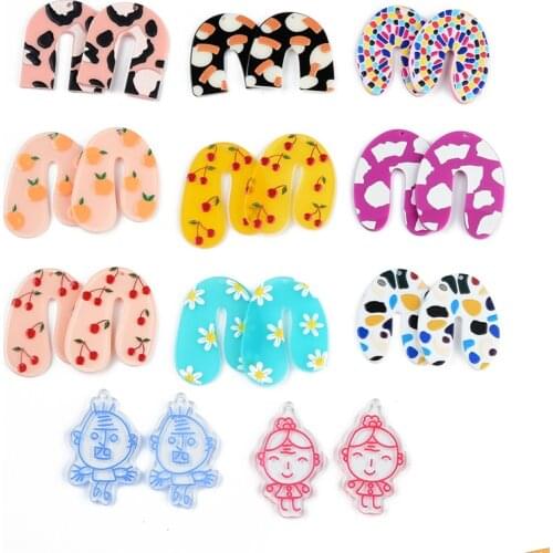 6PCS/lot U-Shape Fruit Leopard Portrait Flowers Jewelry Accessories Hand Made Earrings Connectors DIY Pendant Components Charms