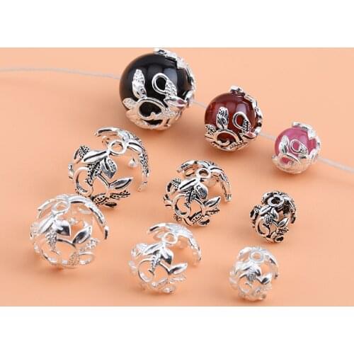 S925 sterling silver DIY bracelet accessories old-fashioned Retro all inclusive Receptacle plain silver flower bag beads