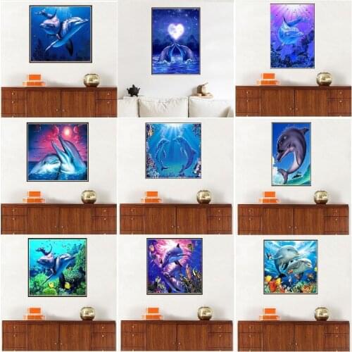 Diamond painting Cartoon Underwater World Cute Dolphin Cross Stitch Rhinestone Embroidery Home kids room Decor Sticker Poster