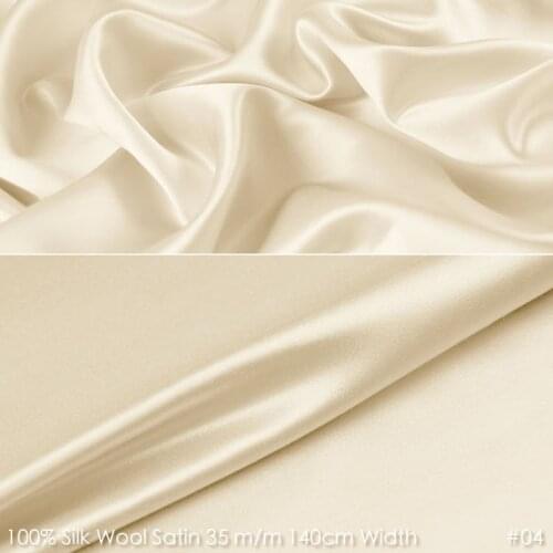 SILK WOOL SATIN 140cm width 35mm/35%Silk+65%Natural Silk Fabric Suits Plush Fabric Luxury Wedding Dress Fabric 04 Champagne
