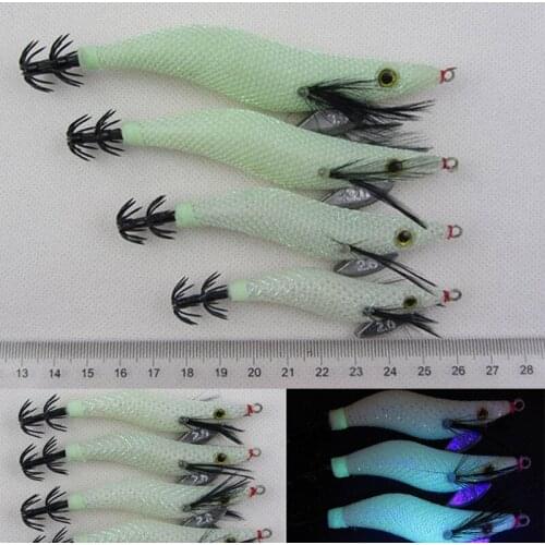White Luminous Shrimp Squid Jigs Dark Glow Squid Jig Size 2 2.5 3 3.5