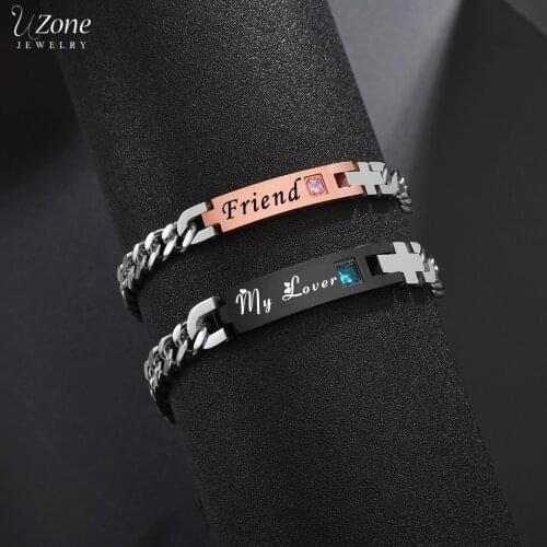 Glossy Custom Engraved Name Date Personalised Couple Bracelets for Women Men Cuban Chain Jewelry Stainless Steel Jewelry Gifts