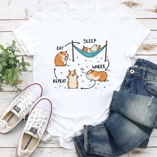 Colored Guinea Pig Eat Sleep Wheek Repeat T-shirt Cute Animal Lover Gift Tshirt Funny Women Hipster Graphic Tops Tees