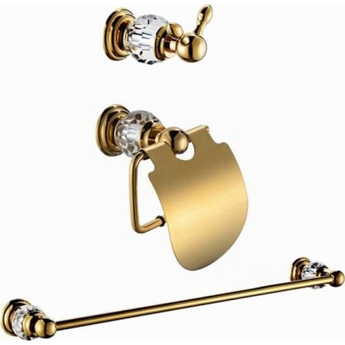Crystal & brass bath hardware sets Robe hook,Paper Holder,Towel Bar,3 pcs/set CY00K
