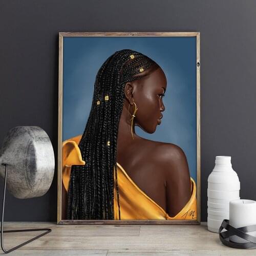 African Art Black Girl Woman Portrait Painting on Canvas Painting Poster and Print Scandinavian Wall Art Picture for Living Room