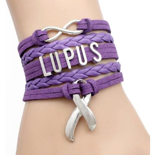 Infinity Love Lupus Warrior Epilepsy Cancer Awareness Ribbon Leather Wrap Men Bracelets & Bangles For Women jewelry