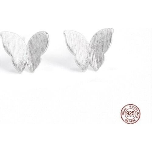 LKO 925 Sterling Silver Shiny Butterfly Small Earrings Fashion Tide Flow Sweet Temperament Jewelry For Women Earring