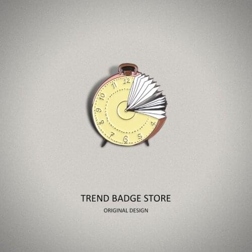 Fashion Creativity Can Turn The Page Cartoon Exquisite Alarm Clock Modelling Brooch Enamel Label Pins Shirt Badge