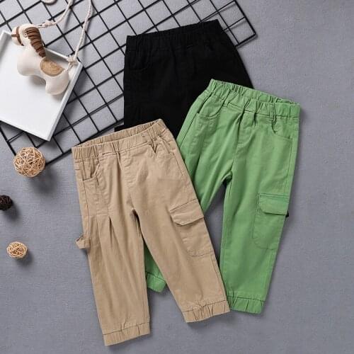 Fashion Spring Fall Winter Baby Pants Solid Cool Loose Elastic Waist Pocket Baby Cargo Pants for Girl Sport Kids Trousers 1-6Y
