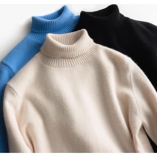 2019 Thick Turtleneck Sweater Men Goat Cashmere Jumper Warm 100% Knitted Pullovers Black Man Clothes Long Sleeve Bottoming Top