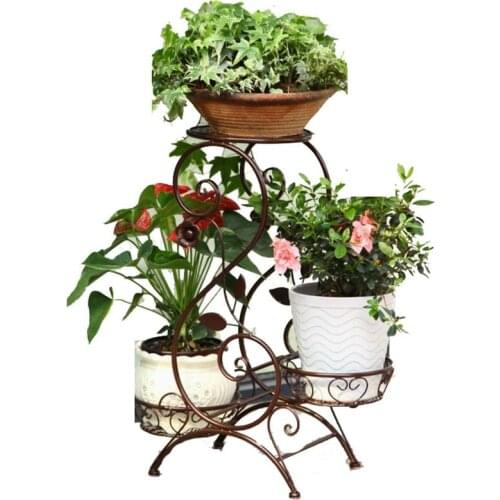 Wrought Iron Flower Stand Floor Pot Rack Multi-layer Indoor And Outdoor European Flower Rack Living Room Balcony Bedroom Green F