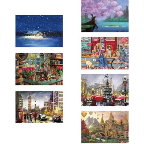 1000 Pcs Cartoon Scenery Jigsaw Puzzles for Adults Self-assembly Craft Micro-sized Kids Entertainment Miniature Puzzles