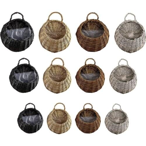 Handmade Woven Basket Natural Wicker Hanging Planter Storage Flower Pots Hanger for Home Garden Wedding Wall Decorations